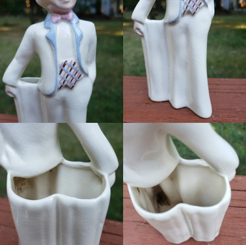 Vintage Florence Ceramics Man & Women Figurine & Flower Holder/Planter WITH WEAR